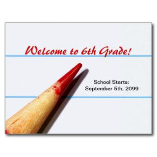 Red Teacher Pencil On Lined Paper Back To School Postcards
