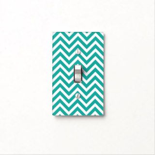 Teal and White Zigzag Chevron Stripes Light Switch Plates