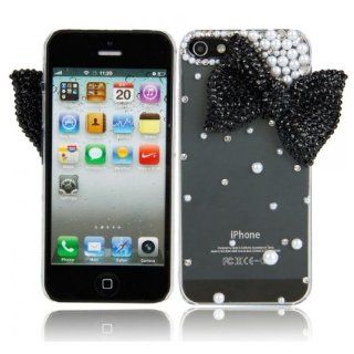Fast shipping + Free tracking number , 3D Shell Black Bowknot Style Bling Rhinestone Transparent Hard Crystal Back Case Cover for iPhone 5 Cell Phones & Accessories