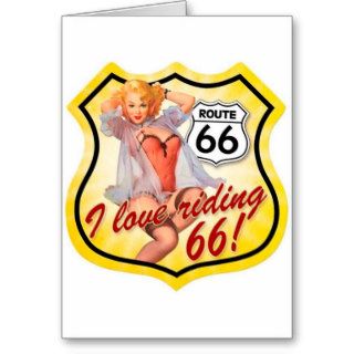 I Love Ridding Route 66 Pin Up Girl Greeting Cards