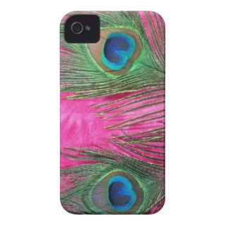 Hot Pink and Peacock Feathers iPhone 4 Case Mate Case