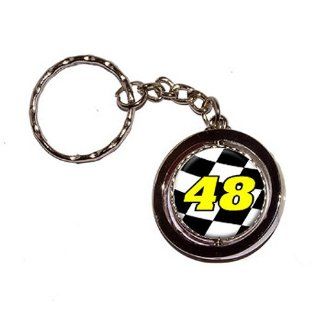 48 Number Checkered Flag Racing Round Spinning Keychain  Automotive Key Chains 
