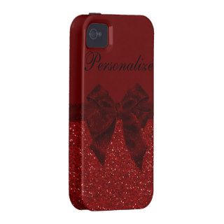 Red Glitter & Bow Personalized iPhone 4/4S Case