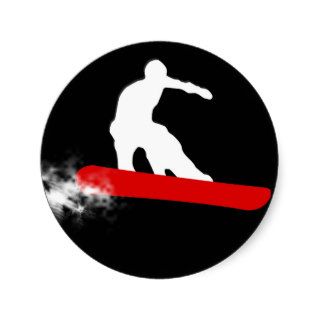snowboard. red. round sticker