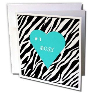 gc_109312_2 Florene Numbers Symbols And Sayings   Zebra Print With Turquoise Heart n Number 1 Boss   Greeting Cards 12 Greeting Cards with envelopes  Blank Greeting Cards 