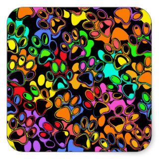 Colorful Abstract Paw Prints Square Stickers