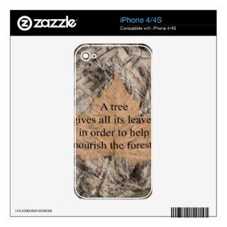 a tree gives  its leaves in order to help nourish iPhone 4S decals