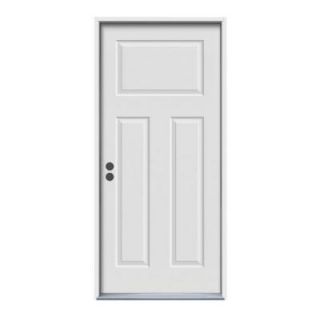 JELD WEN 3 Panel Craftsman Primed White Steel Entry Door with Brickmold N11456