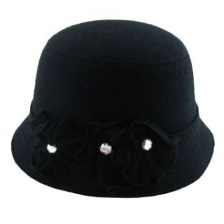 Nineteen Twenties Bucket Style Hat with Rhinestone Detail, Black