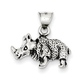Sterling Silver Antiqued Rino Charm Jewelry