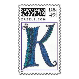 Initial Letter K Doodle  Zentangle Postage Stamps