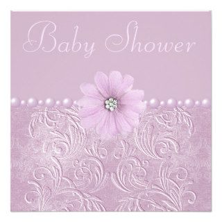 Vintage Lilac Baby Shower Bling Flowers & Pearls Personalized Invites