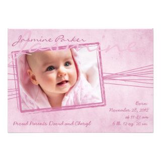 Textured Strings Baby Girl Birth Announcement
