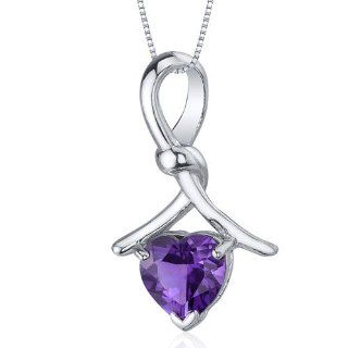 Charming Spiral 1.50 carats Heart Shape Sterling Silver Rhodium Nickel Finish Amethyst Pendant Peora Jewelry