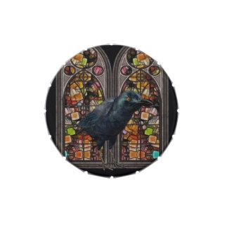 Raven Perched Stained Glass Window Candy Favor Tin Candy Tin