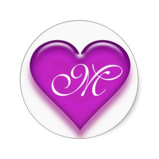 Letter M Monogrammed Juicy Heart Sticker   Purple