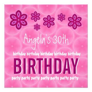 30th Birthday Pink Flowers Custom Name For Her Personalized Announcements