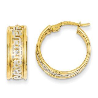 14k rhodium plated yellow gold Greek Key Hoop Earrings Jewelry