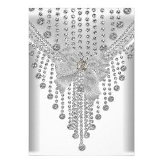 Any Event  White Silver Overlay Bow Diamond Personalized Invites