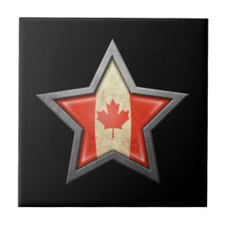 Canadian Flag Star on Black Ceramic Tiles