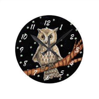 Vintage Brown Owl Necklace Crescent Moon Stars Wall Clocks