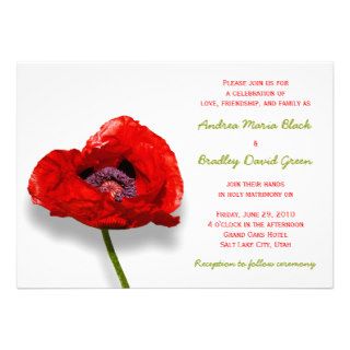 Red Poppy on White Wedding Invitation