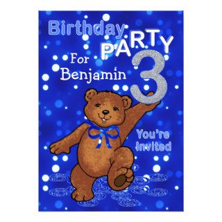Dancing Bears 3rd Birthday Party for Boys Custom Announcement