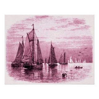 "Vintage 1800's Sunset fleet of fishing schooners Poster