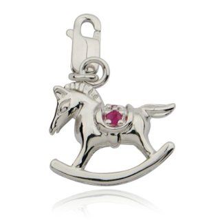 Sterling Silver Genuine Ruby Rocking Horse Lobster Claw Charm Jewelry