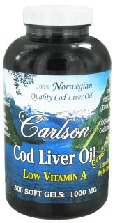 Carlson Labs   Norwegian Cod Liver Oil Gems Low Vitamin A 1000 mg.   300 Softgels