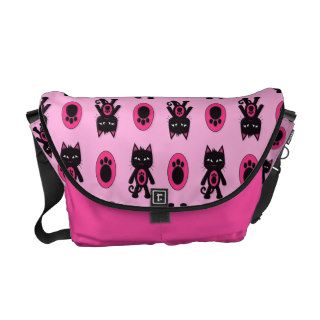 Kawaii Pink Cat and Paw Print Pattern Messenger Bags
