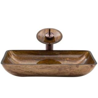 Vigo Rectangular Glass Vessel Sink in Amber Sunset and Waterfall Faucet Set in Oil Rubbed Bronze VGT021RBRCT