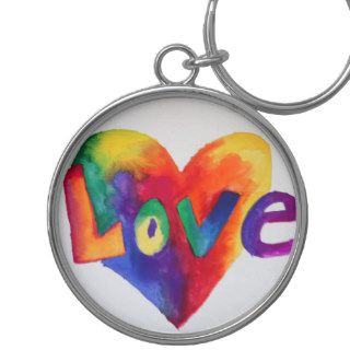 Love Rainbow Heart Art Word Painting Keychain