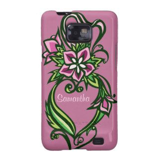 Personalized Pink Green Floral Flower Hearts Samsung Galaxy SII Cases