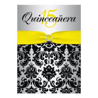 PRINTED RIBBON Yellow Silver Black Quinceanera Invitations