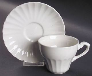 J & G Meakin Classic White Flat Cup & Saucer Set, Fine China Dinnerware   All Wh