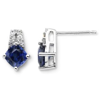 Lab Created Blue & White Sapphire Earrings Sterling Silver, Womens