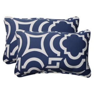 Outdoor 2 Piece Rectangular Toss Pillow Set   Blue/White Geometric