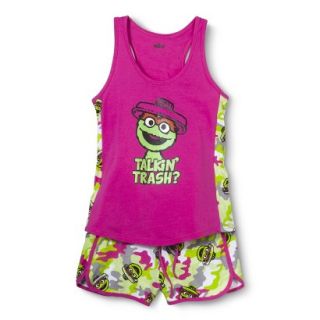 SESAME STREET Juniors Oscar Pajama Set   Pink/Green XL(15 17)
