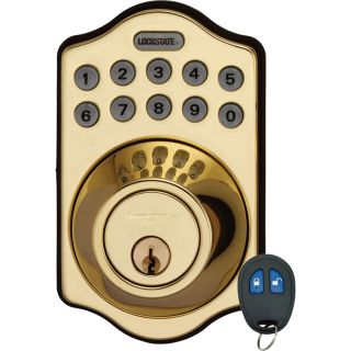 Electronic Deadbolt with Remote and Keys   Polished Brass Finish, Model LS 