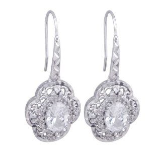 Sterling Silver Simulated Diamond Open Work Drop Earrings Dangle Earrings Jewelry