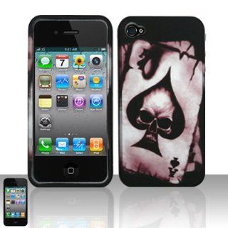 Black Spade Skull Design Rubberized Snap on Hard Cover Protector Faceplate Skin Case for Apple Iphone 4 4G 16GB 32GB + Front & Back LCD Screen Guard Film (Free Wristband) Cell Phones & Accessories