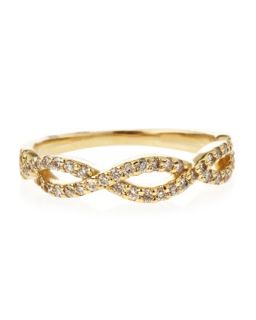 14K Diamond Pave Stackable Twist Ring, Yellow Gold, Size 6.5