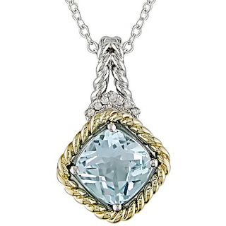 Silver and 10k Gold Blue Topaz and Diamond Necklace Gemstone Necklaces
