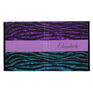 Your Name   Zebra Print, Glitter   Blue Purple iPad Folio Covers