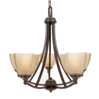 Glomar Normandy 5 Light Copper Bronze Chandelier with Champagne Linen Washed Glass Shade HD 055