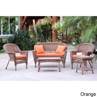 Zest Avenue Honey Wicker 5 piece Conversation Set With Cushions Orange Size 5 Piece Sets