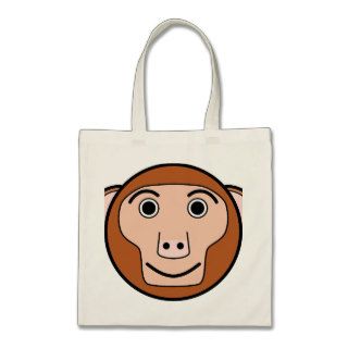 Cute Round Cartoon Monkey Face Tote Bags