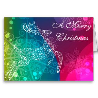 Pink, Blue , White , Reindeer Christmas Card