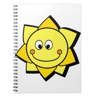 Sun amarillo y anaranjado del dibujo animado feliz libros de apuntes de